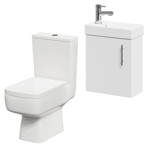 Nero Compact Gloss White 400mm 1 Door Wall Mounted Cloakroom Vanity Unit and Toilet Suite including Paulo Toilet Right Hand Side View