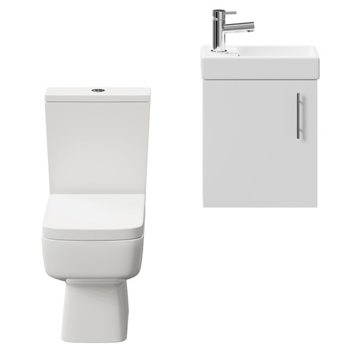 Nero Compact Gloss White 400mm 1 Door Wall Mounted Cloakroom Vanity Unit and Toilet Suite including Paulo Toilet Front View