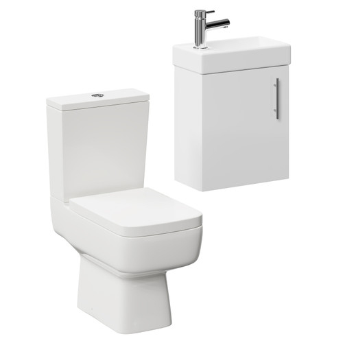 Nero Compact Gloss White 400mm 1 Door Wall Mounted Cloakroom Vanity Unit and Toilet Suite including Paulo Toilet Left Hand Side View