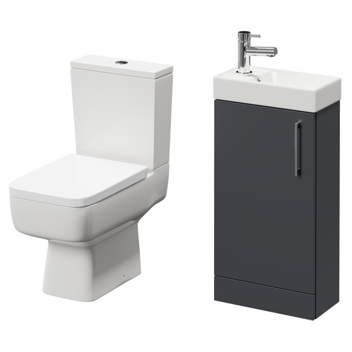 Napoli Compact Gloss Grey 400mm Cloakroom Vanity Unit and Toilet Suite including Paulo Toilet and Floor Standing Vanity Unit with Single Door and Polished Chrome Handle Right Hand View