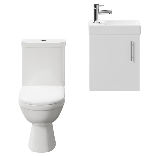 Nero Compact Gloss White 400mm 1 Door Wall Mounted Cloakroom Vanity Unit and Toilet Suite including Ideal Toilet Front View