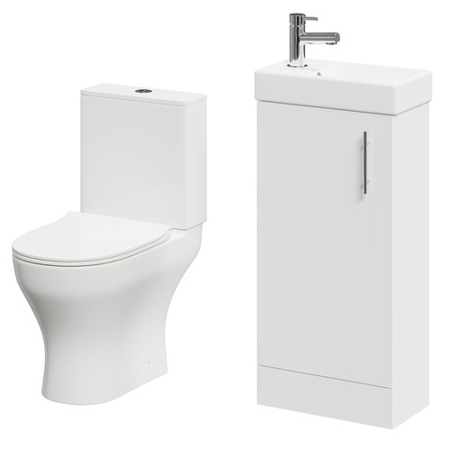 Nero Compact Gloss White 400mm 1 Door Floor Standing Cloakroom Vanity Unit and Toilet Suite including Jubilee Open Back Toilet Right Hand Side View