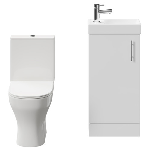 Nero Compact Gloss White 400mm 1 Door Floor Standing Cloakroom Vanity Unit and Toilet Suite including Jubilee Open Back Toilet Front View