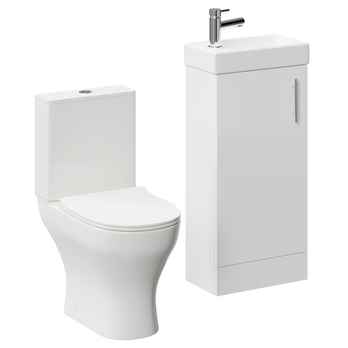 Nero Compact Gloss White 400mm 1 Door Floor Standing Cloakroom Vanity Unit and Toilet Suite including Jubilee Open Back Toilet Left Hand Side View