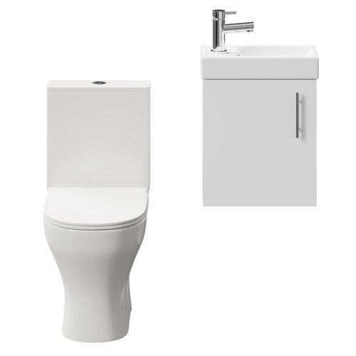 Nero Compact Gloss White 400mm 1 Door Wall Mounted Cloakroom Vanity Unit and Toilet Suite including Jubilee Open Back Toilet Front View