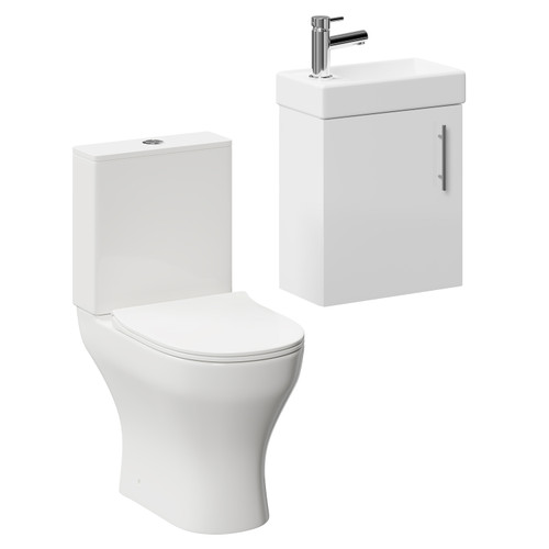 Nero Compact Gloss White 400mm 1 Door Wall Mounted Cloakroom Vanity Unit and Toilet Suite including Jubilee Open Back Toilet Left Hand Side View