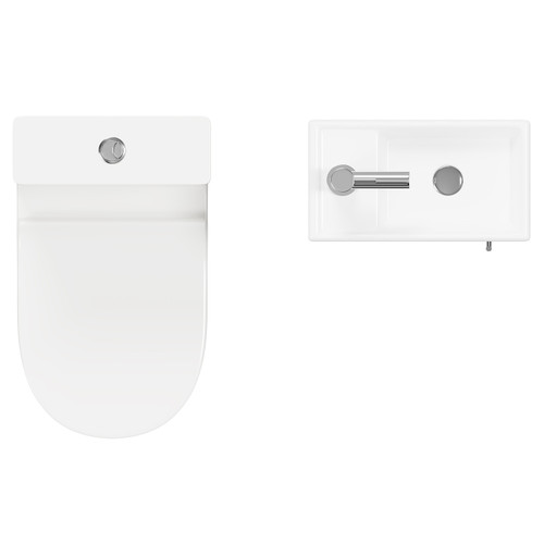 Nero Compact Gloss White 400mm 1 Door Wall Mounted Cloakroom Vanity Unit and Toilet Suite including Jubilee Open Back Toilet Top View from Above