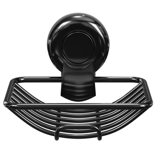 SuctionLoc Black Wall Mounted Soap Basket Front View