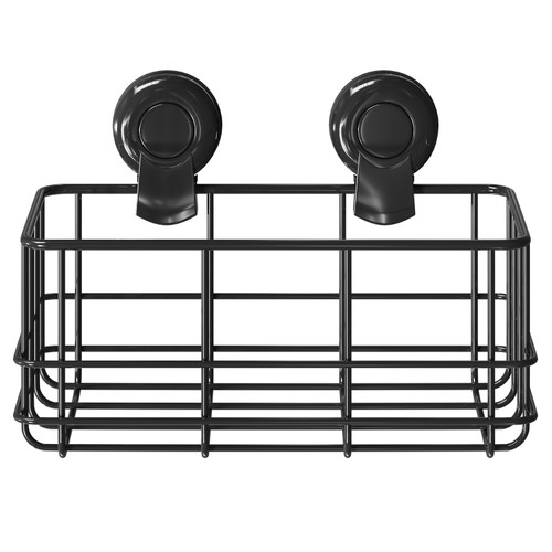 SuctionLoc Black Wall Mounted Bottle Basket Front View