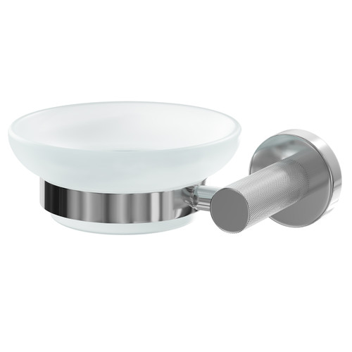 Colore Polished Chrome and Frosted Glass Industrial Style Wall Mounted Soap Dish Right Hand Side View