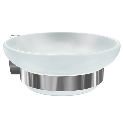 Colore Polished Chrome and Frosted Glass Industrial Style Wall Mounted Soap Dish Side on View