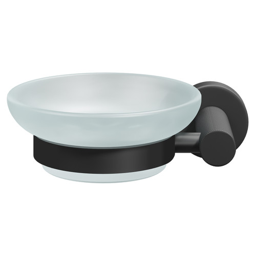 Colore Matt Black and Frosted Glass Industrial Style Wall Mounted Soap Dish Front View