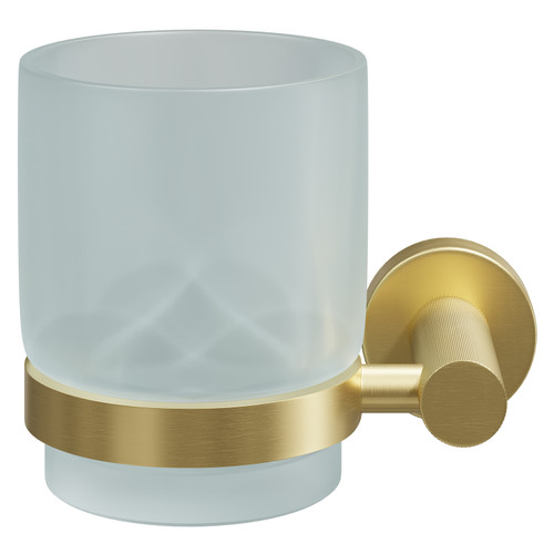 Colore Brushed Brass and Frosted Glass Industrial Style Wall Mounted Bathroom Tumbler Front View