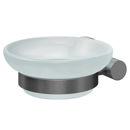 Colore Gunmetal Grey and Frosted Glass Industrial Style Wall Mounted Soap Dish Left Hand Side View