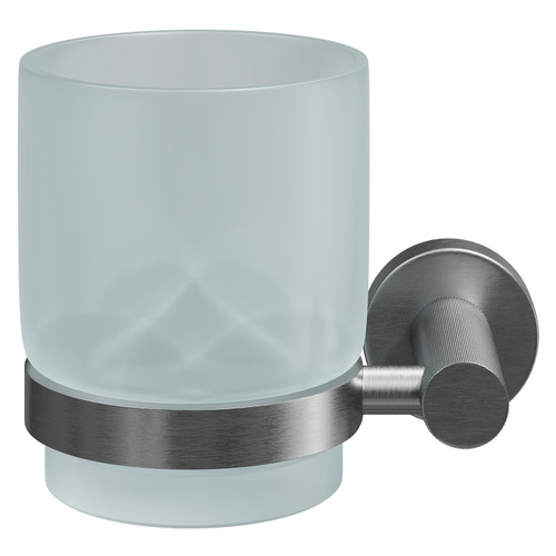 Colore Gunmetal Grey and Frosted Glass Industrial Style Wall Mounted Bathroom Tumbler Front View