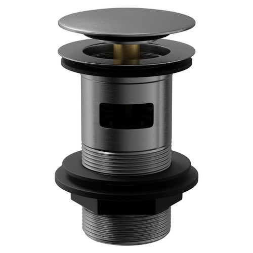 Colore Round Gunmetal Grey Moon Cap Slotted Click Clack Basin Waste Front View
