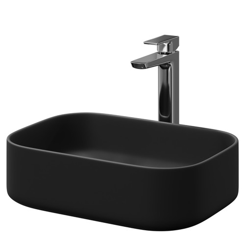 Amadora Matt Black 455mm x 325mm Square Countertop Basin Right Hand Side View