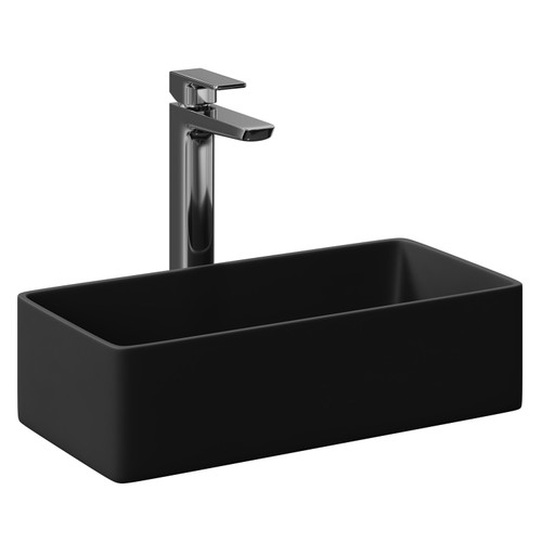 Amadora Matt Black 460mm x 230mm Rectangular Countertop Basin Left Hand Side View