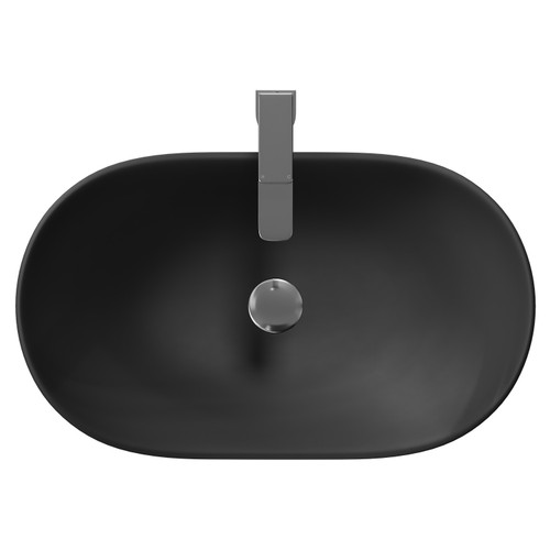 Amadora Matt Black 615mm x 360mm Ellipse Countertop Basin Top View from Above