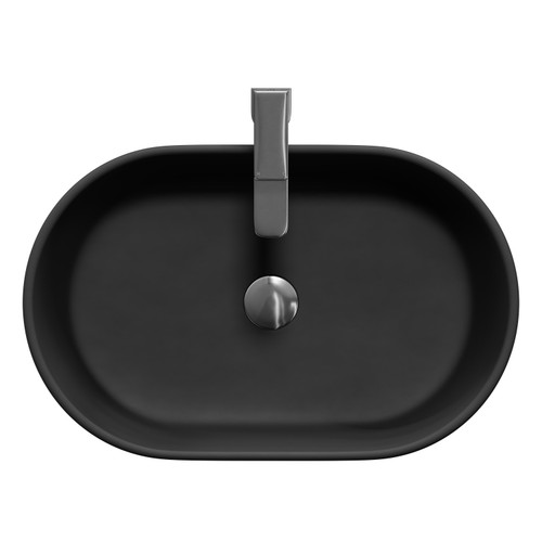 Amadora Matt Black 550mm x 350mm Oval Countertop Basin Top View from Above