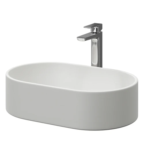 Amadora Matt White 565mm x 350mm Oval Countertop Basin Right Hand Side View