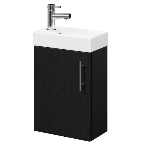 Napoli Compact Nero Oak 400mm Wall Mounted Vanity Unit and Basin with 1 Tap Hole Right Hand View