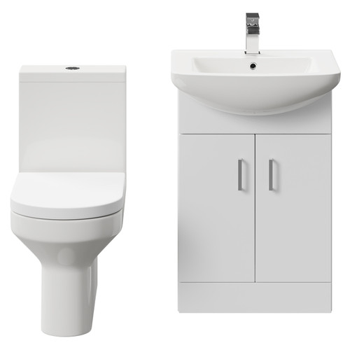 Neiva Gloss White 550mm 2 Door Vanity Unit and Closed Back Toilet Suite Front View