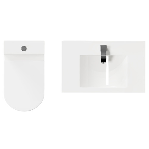 Solitaire Gloss White 750mm 2 Drawer Vanity Unit and Open Back Toilet Suite Top View from Above