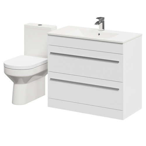 Solitaire Gloss White 900mm 2 Drawer Vanity Unit and Rimless Toilet Suite Right Hand Side View