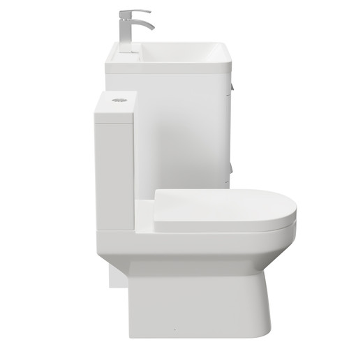 Arendal Gloss White 600mm Floor Standing 2 Drawer Vanity Unit and Rimless Toilet Suite Side on View