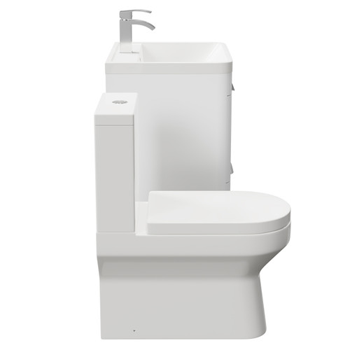 Arendal Gloss White 600mm Floor Standing 2 Drawer Vanity Unit and Closed Back Toilet Suite Side on View