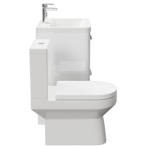 Bergen Gloss White 600mm Floor Standing 2 Drawer Vanity Unit and Open Back Toilet Suite Side on View