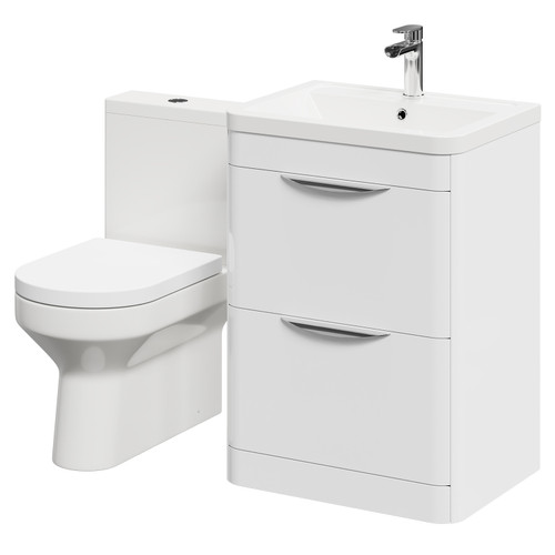 Bergen Gloss White 600mm Floor Standing 2 Drawer Vanity Unit and Closed Back Toilet Suite Right Hand Side View