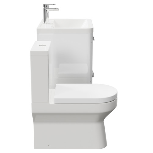 Bergen Gloss White 600mm Floor Standing 2 Drawer Vanity Unit and Closed Back Toilet Suite Side on View