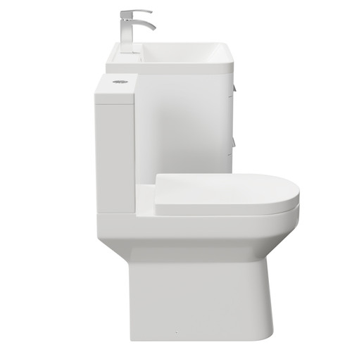 Arendal Gloss White 600mm Wall Mounted 2 Drawer Vanity Unit and Comfort Height Toilet Suite Side on View