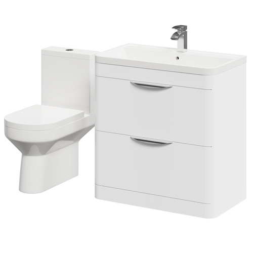 Arendal Gloss White 800mm Floor Standing 2 Drawer Vanity Unit and Rimless Toilet Suite Right Hand Side View