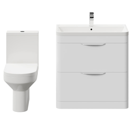 Arendal Gloss White 800mm Floor Standing 2 Drawer Vanity Unit and Rimless Toilet Suite Front View