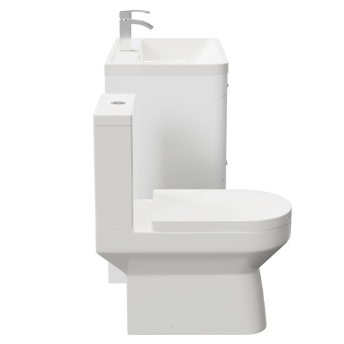 Arendal Gloss White 800mm Floor Standing 2 Drawer Vanity Unit and Rimless Toilet Suite Side on View