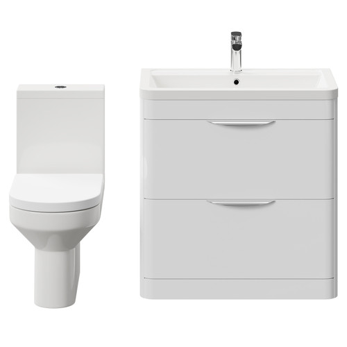 Bergen Gloss White 800mm Floor Standing 2 Drawer Vanity Unit and Open Back Toilet Suite Front View