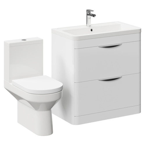Bergen Gloss White 800mm Floor Standing 2 Drawer Vanity Unit and Open Back Toilet Suite Left Hand Side View