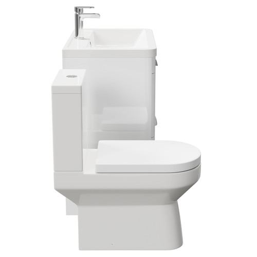 Bergen Gloss White 800mm Floor Standing 2 Drawer Vanity Unit and Open Back Toilet Suite Side on View