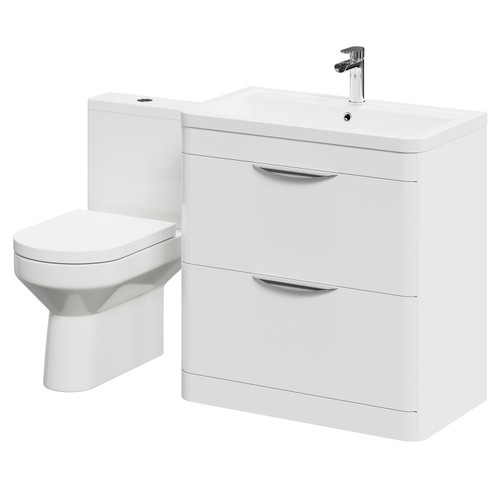 Bergen Gloss White 800mm Floor Standing 2 Drawer Vanity Unit and Rimless Toilet Suite Right Hand Side View
