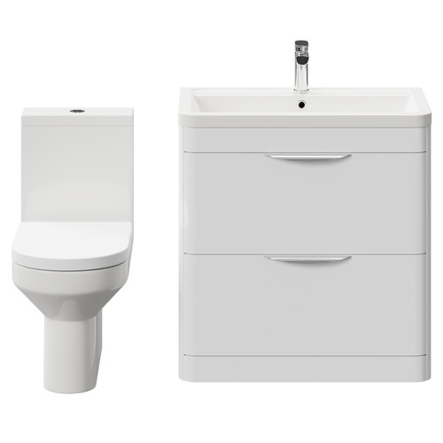 Bergen Gloss White 800mm Floor Standing 2 Drawer Vanity Unit and Rimless Toilet Suite Front View