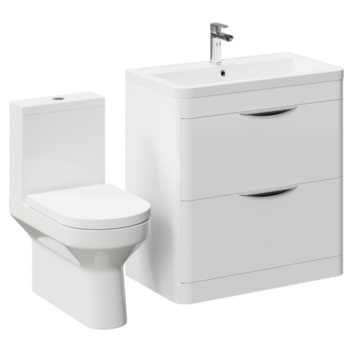 Bergen Gloss White 800mm Floor Standing 2 Drawer Vanity Unit and Closed Back Toilet Suite Left Hand Side View