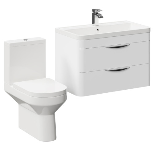 Arendal Gloss White 800mm Wall Mounted 2 Drawer Vanity Unit and Open Back Toilet Suite Left Hand Side View