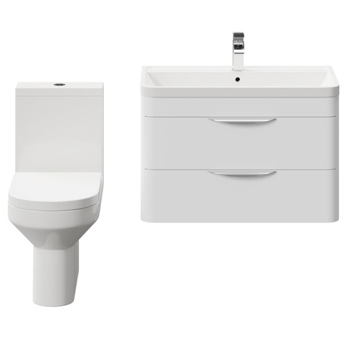 Arendal Gloss White 800mm Wall Mounted 2 Drawer Vanity Unit and Rimless Toilet Suite Front View