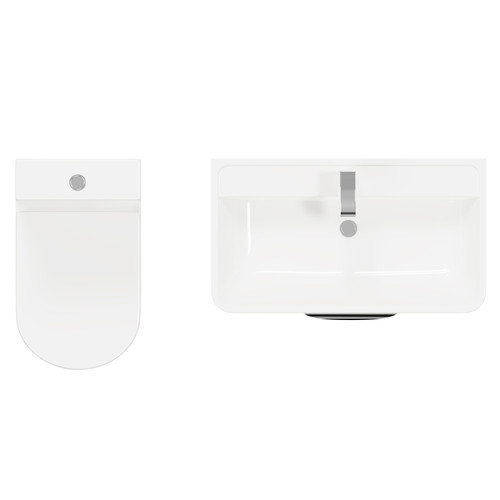 Arendal Gloss White 800mm Wall Mounted 2 Drawer Vanity Unit and Closed Back Toilet Suite Top View from Above