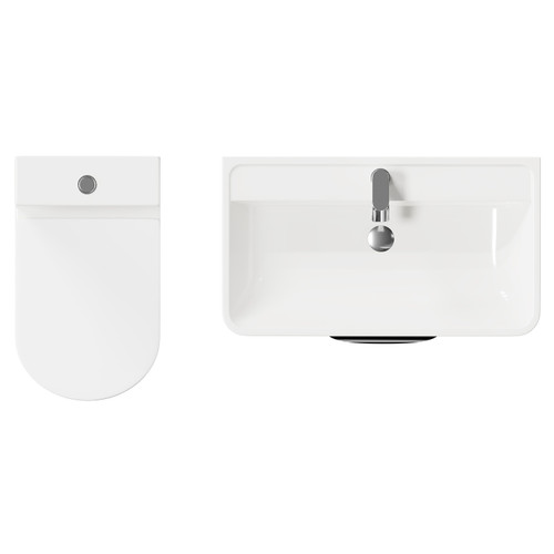 Bergen Gloss White 800mm Wall Mounted 2 Drawer Vanity Unit and Closed Back Toilet Suite Top View from Above