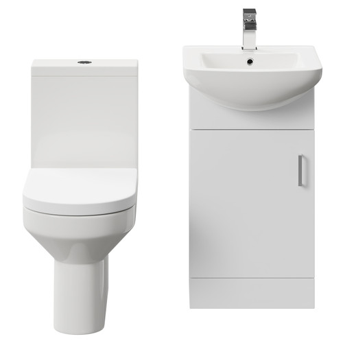 Neiva Gloss White 450mm 1 Door Vanity Unit and Open Back Toilet Suite Front View