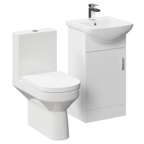 Neiva Gloss White 450mm 1 Door Vanity Unit and Open Back Toilet Suite Left Hand Side View